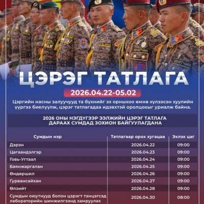 2026 ОНЫ 1 ДҮГЭЭР ЭЭЛЖИЙН ЦЭРЭГ ТАТЛАГА  | HuduuMN