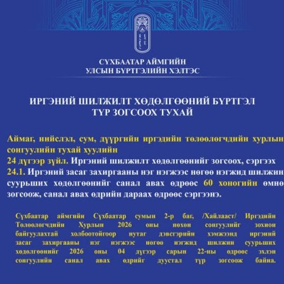 Сүхбаатар аймгийн Сүхбаатар сумын 2-р багийн иргэний шилжилт хөдөлгөөнийг түр зогсоох тухай | HuduuMN
