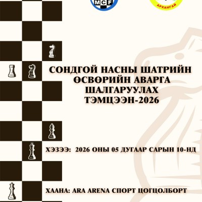 Архангай аймагт биеийн тамир, спортын салбар үүсэж хөгжсөний 90 жилийн ойн хүрээнд зохион байгуулж буй 2026 оны өсвөрийн сондгой насны шатрын аймгийн аварга шалгаруулах тэмцээний удирдамж | HuduuMN