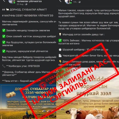 СЭРЭМЖЛҮҮЛЭГ: Малчдыг чиглэсэн цахим залилангаас сэрэмжилнэ үү!  Сүүлийн үед сошиал орчинд малчдад зориулсан "10 минутын шуурхай зээл", "Зээл чөлөөлнө" гэх хуурамч зар сурталчилгаа ихээр тархаж байна.  Энэ мэдээллүүд нь аймаг, сумын нэрийг барин хуурамч х | HuduuMN