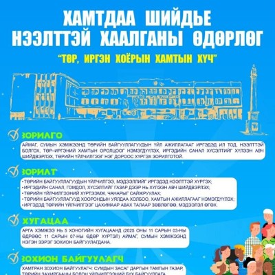 11САРЫН 03-07-НЫ ӨДРҮҮДЭД АЙМГИЙН ХЭМЖЭЭНИЙ ТӨРИЙН БАЙГУУЛЛАГУУД НЭЭЛТТЭЙ ХААЛГАНЫ ӨДӨРЛӨГ ЗОХИОН БАЙГУУЛНА  | HuduuMN